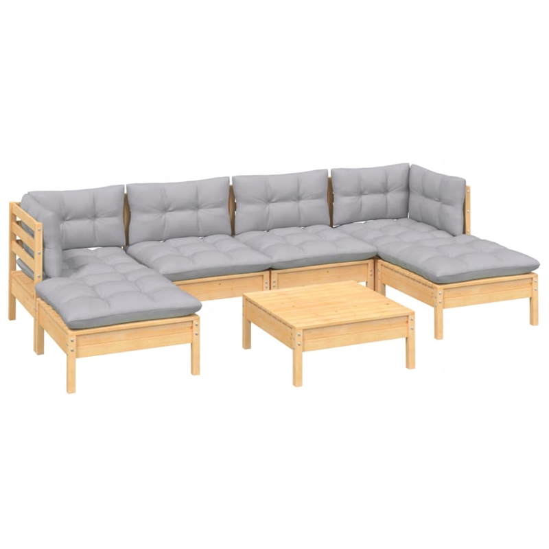 vidaXL 7 Piece Wood Large Garden Lounge Set in Gray