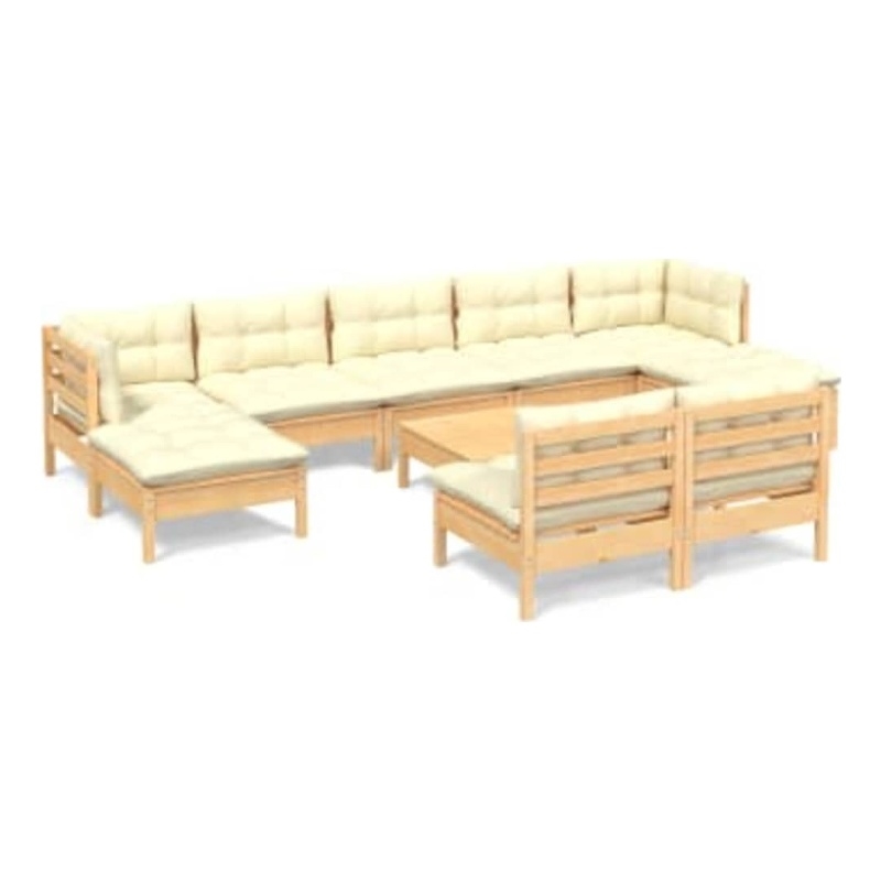 vidaXL 10 Piece Wood Large Garden Lounge Set in Cream