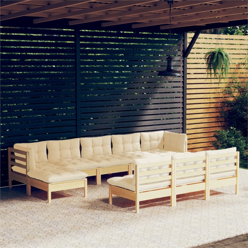 vidaXL 10 Piece Wood Garden Lounge Set in Cream