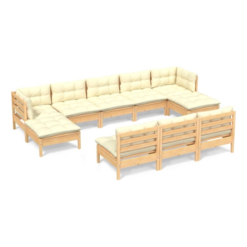 vidaXL 10 Piece Wood Garden Lounge Set in Cream