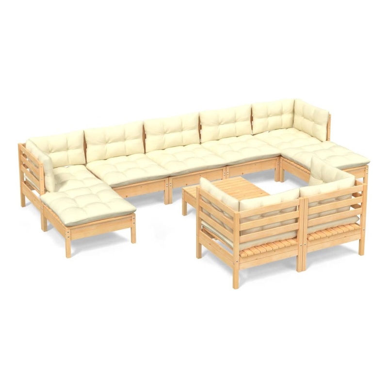 vidaXL 10 Piece Wood Small Garden Lounge Set in Cream