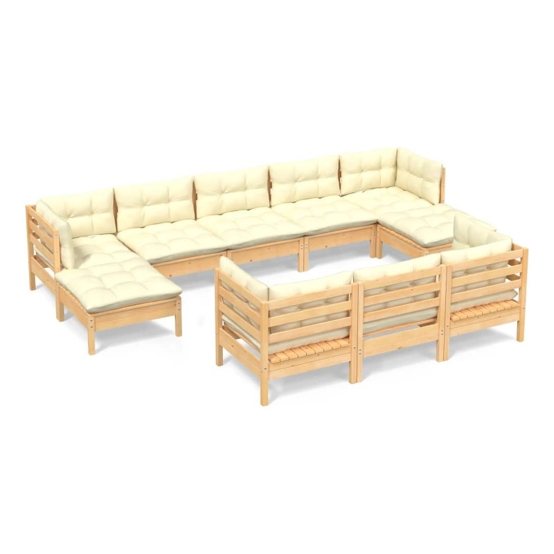 vidaXL 10 Piece Wood Garden Lounge Set in Cream