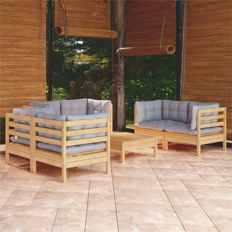 vidaXL 7 Piece Wood Garden Lounge Set in Gray