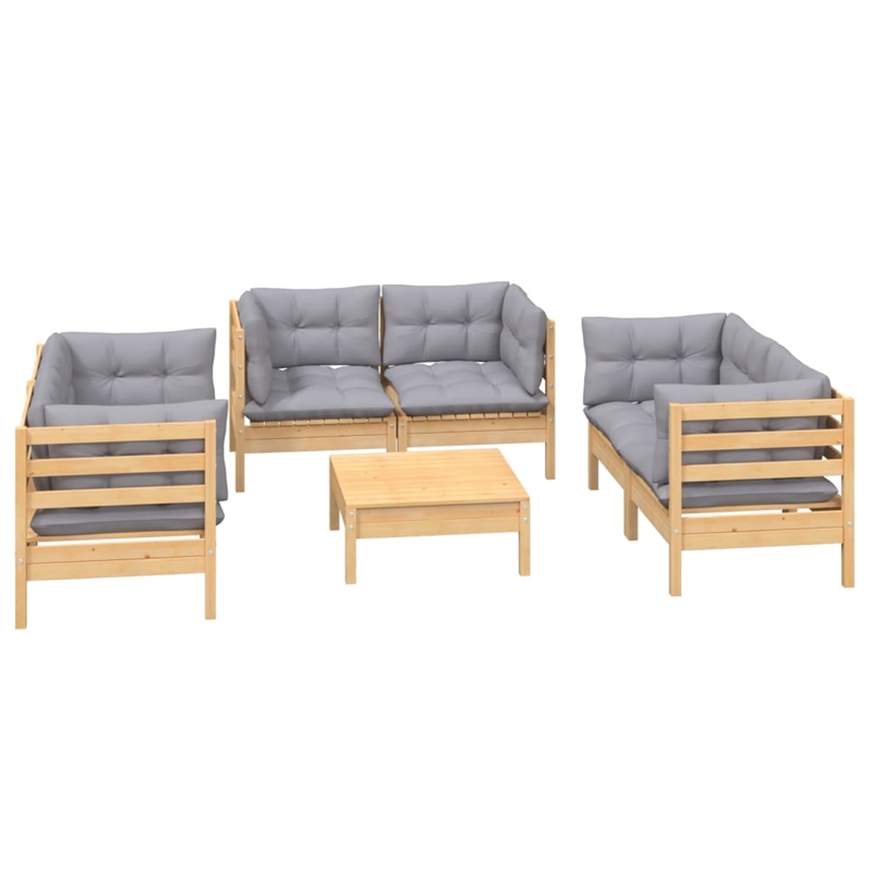 vidaXL 7 Piece Wood Garden Lounge Set in Gray