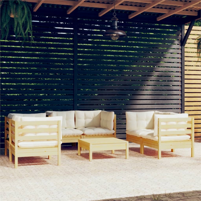 vidaXL 7 Piece Wood Small Garden Lounge Set in Cream
