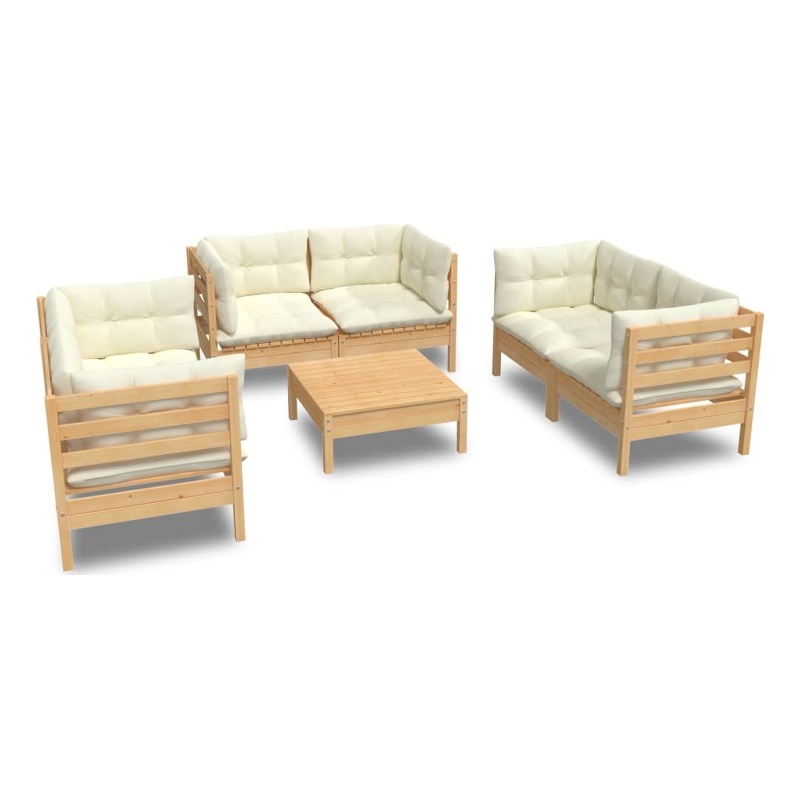 vidaXL 7 Piece Wood Small Garden Lounge Set in Cream