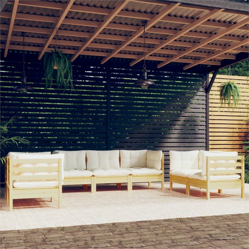 vidaXL 7 Piece Wood Large Garden Lounge Set in Cream