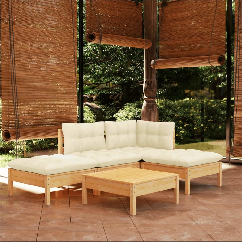 vidaXL 5 Piece Wood Garden Lounge Set in Cream
