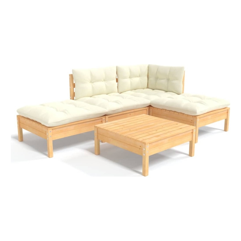 vidaXL 5 Piece Wood Garden Lounge Set in Cream