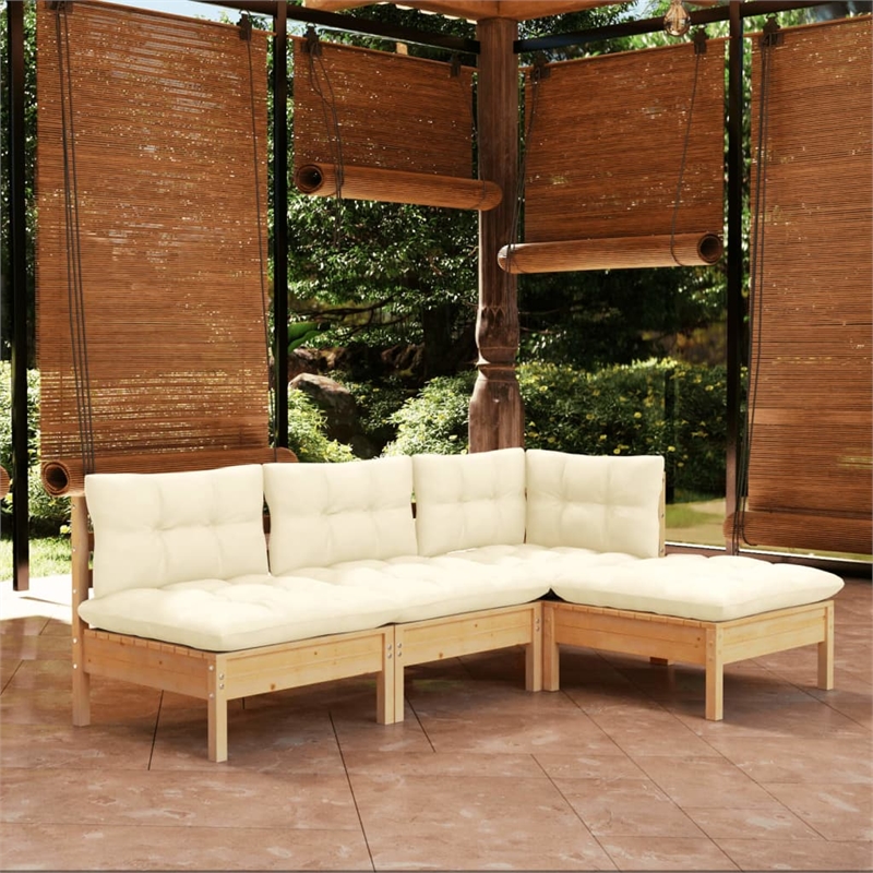 vidaXL 4 Piece Wood Garden Lounge Set in Cream