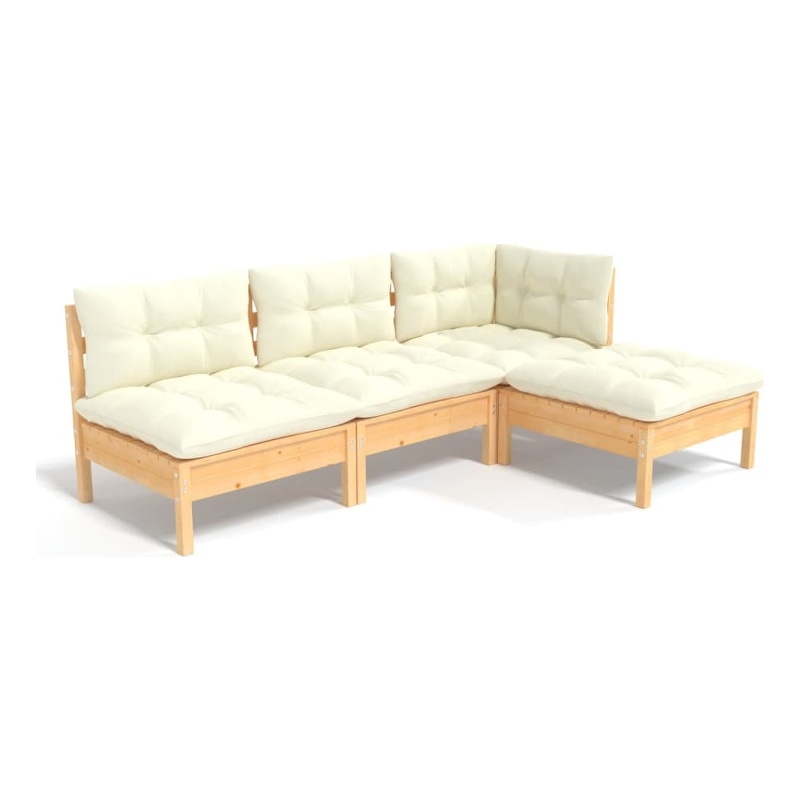 vidaXL 4 Piece Wood Garden Lounge Set in Cream