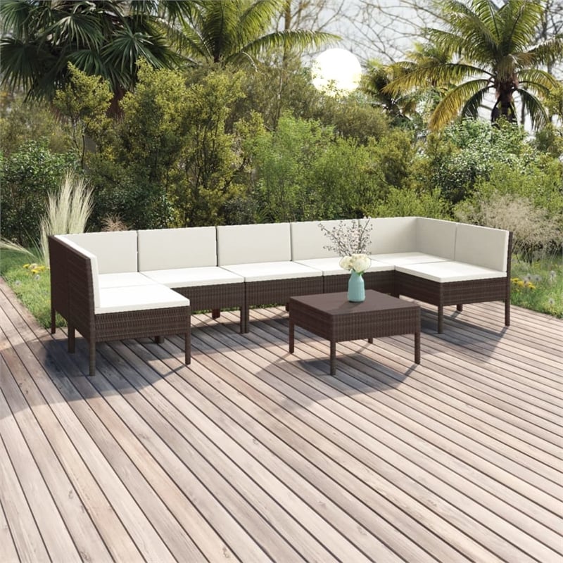 vidaXL 8 Piece Steel Garden Lounge Set in White/Brown/Cream