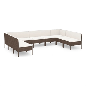 vidaXL 9 Piece Steel Garden Lounge Set in White/Brown/Cream