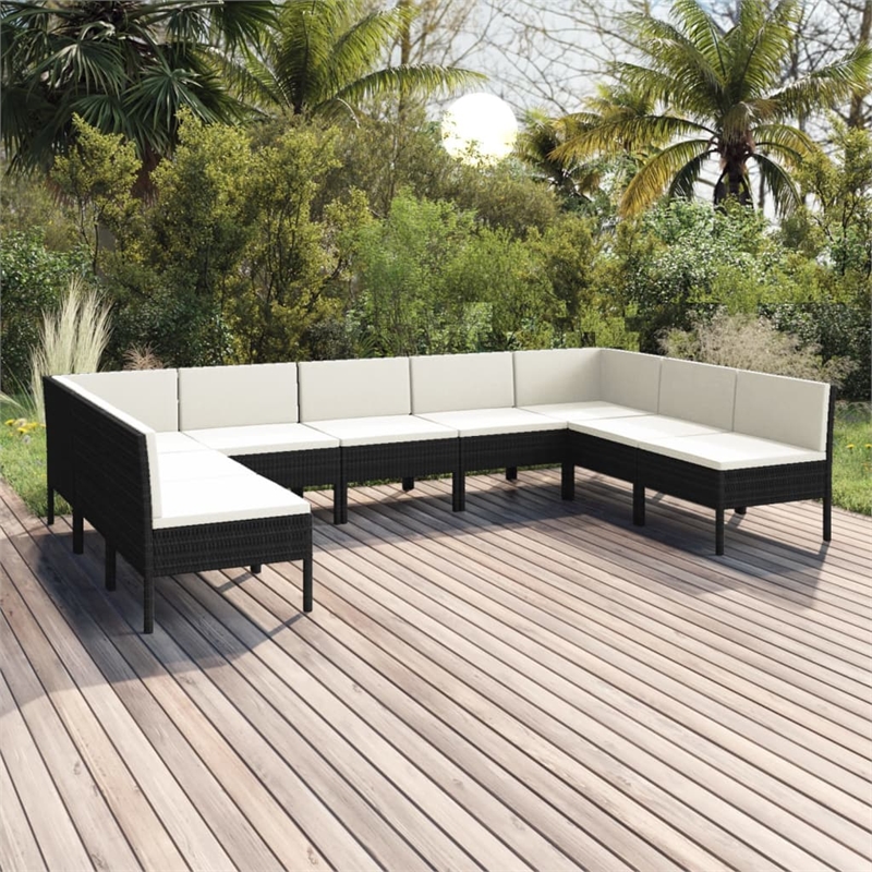 vidaXL 9 Piece Poly Rattan Large Garden Lounge Set in Black/White/Cream