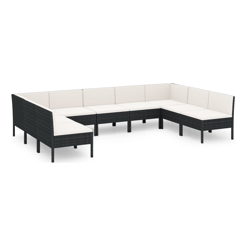 vidaXL 9 Piece Poly Rattan Large Garden Lounge Set in Black/White/Cream