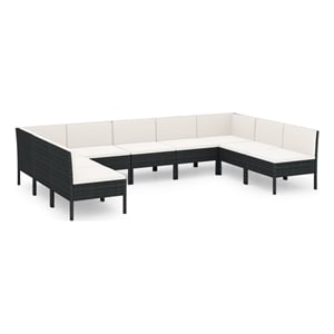 vidaXL 9 Piece Poly Rattan Large Garden Lounge Set in Black/White/Cream