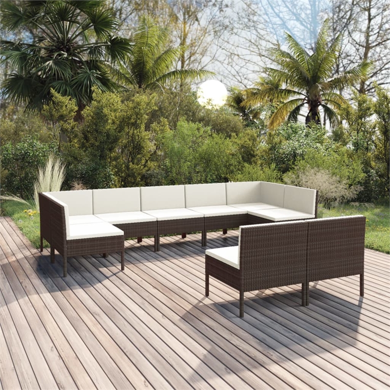 vidaXL 9 Piece Steel Large Garden Lounge Set in Brown
