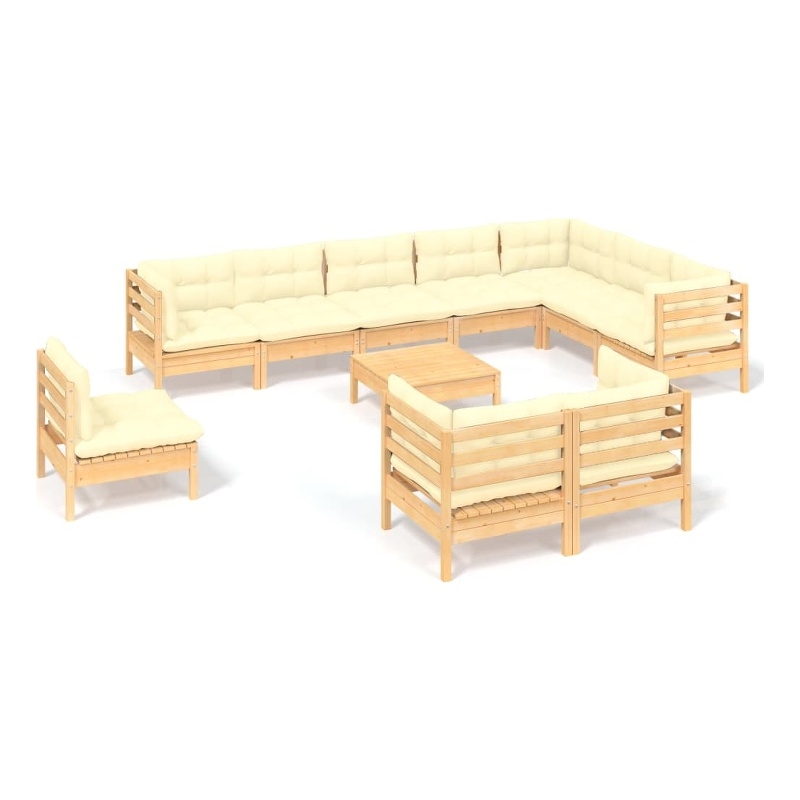 vidaXL 11 Piece Wood Garden Lounge Set in Cream