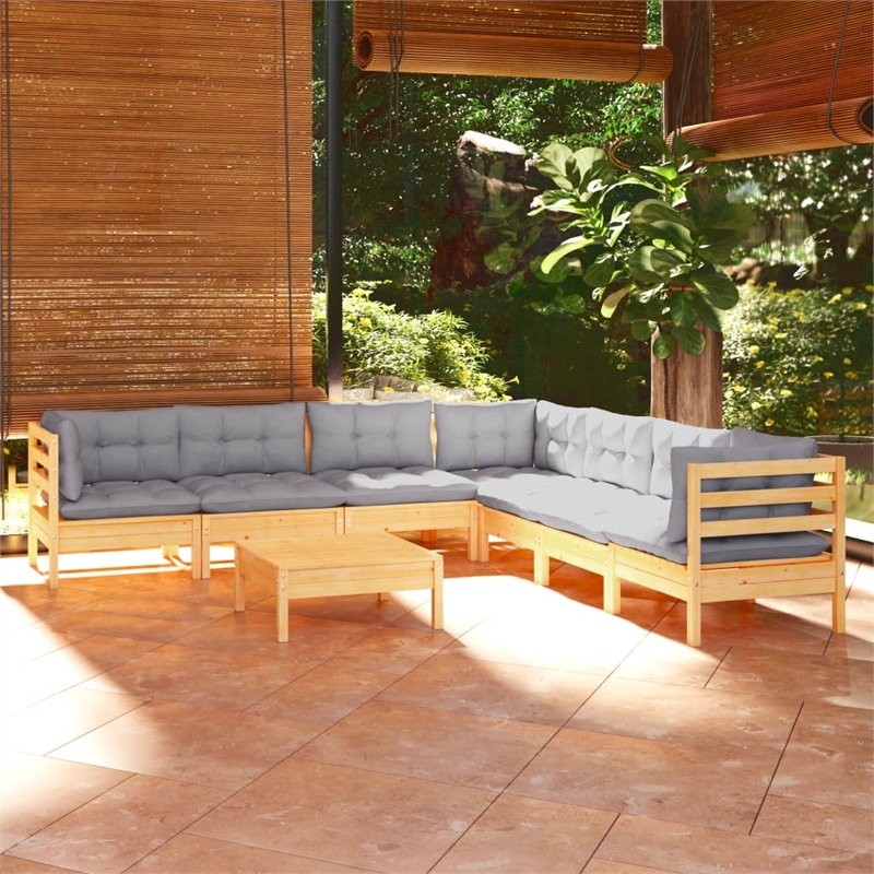 vidaXL 8 Piece Wood Garden Lounge Set in Gray