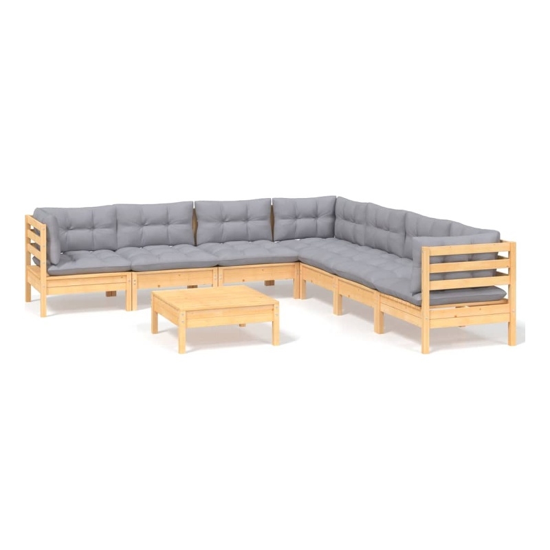 vidaXL 8 Piece Wood Garden Lounge Set in Gray