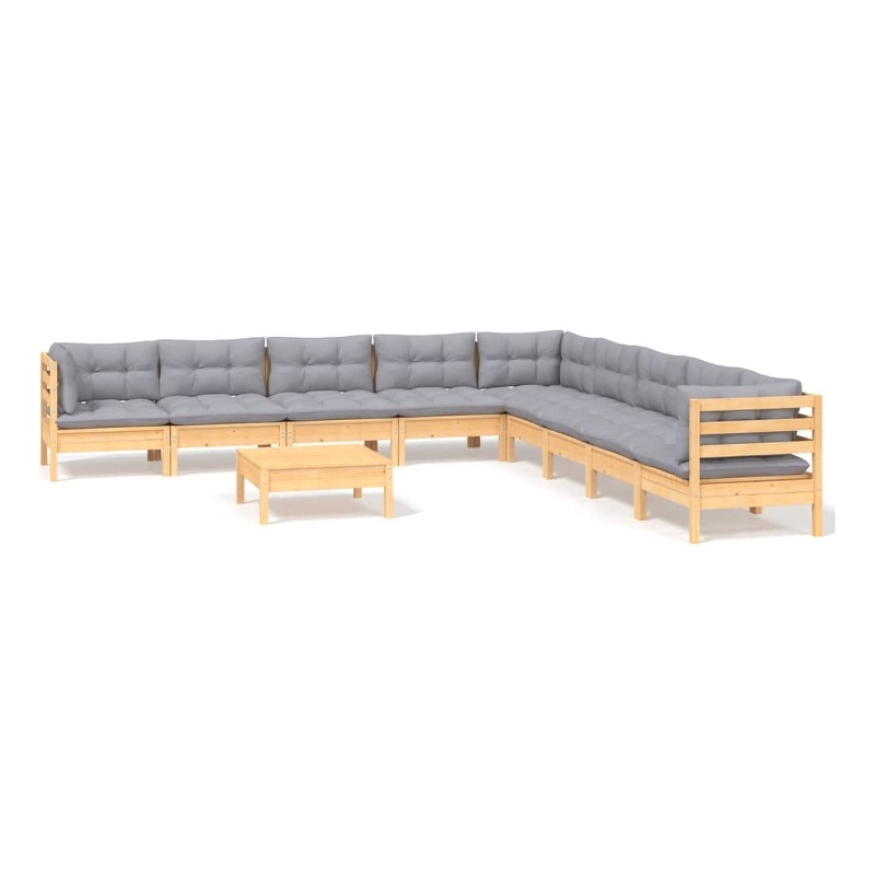 vidaXL 10 Piece Wood Garden Lounge Set in Gray