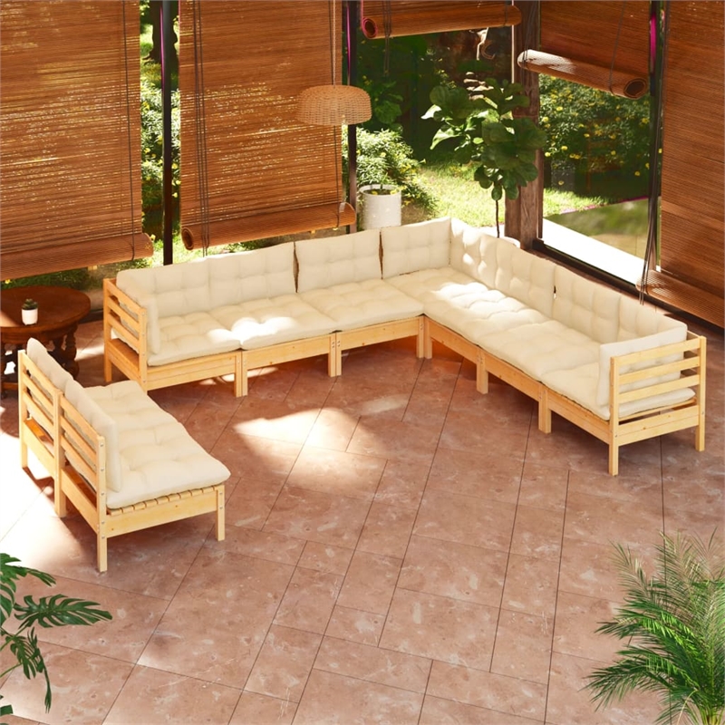 vidaXL 9 Piece Wood Garden Lounge Set in Cream/Natural