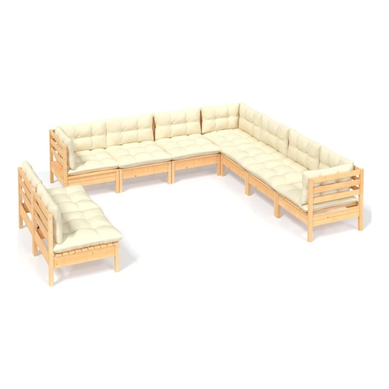 vidaXL 9 Piece Wood Garden Lounge Set in Cream/Natural
