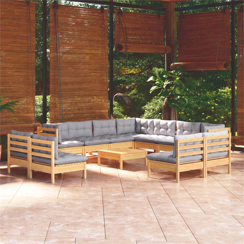 vidaXL 12 Piece Wood Garden Lounge Set in Gray