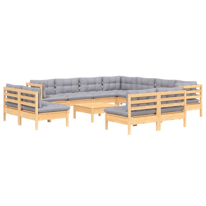 vidaXL 12 Piece Wood Garden Lounge Set in Gray