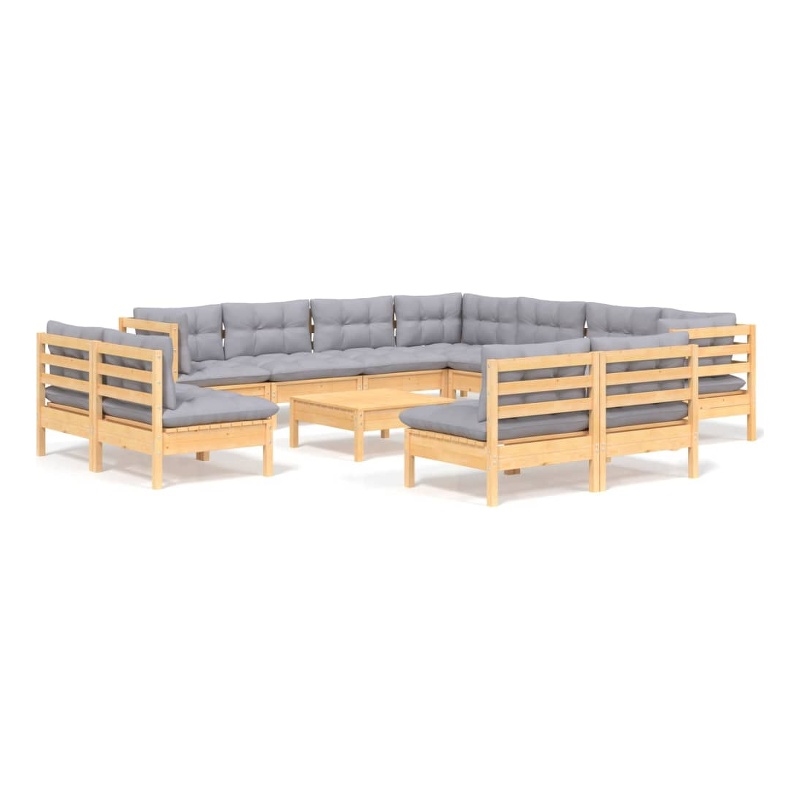 vidaXL 12 Piece Wood Garden Lounge Set in Gray