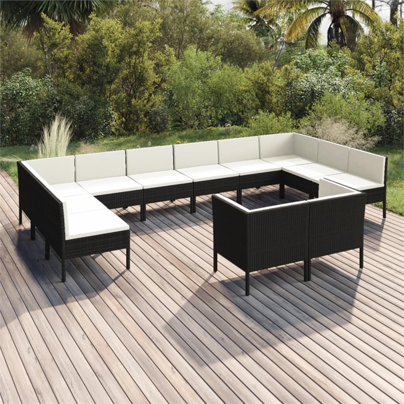 vidaXL 12 Piece Poly Rattan Garden Lounge Set in Black/White/Cream