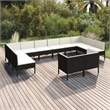 vidaXL 12 Piece Poly Rattan Garden Lounge Set in Black/White/Cream