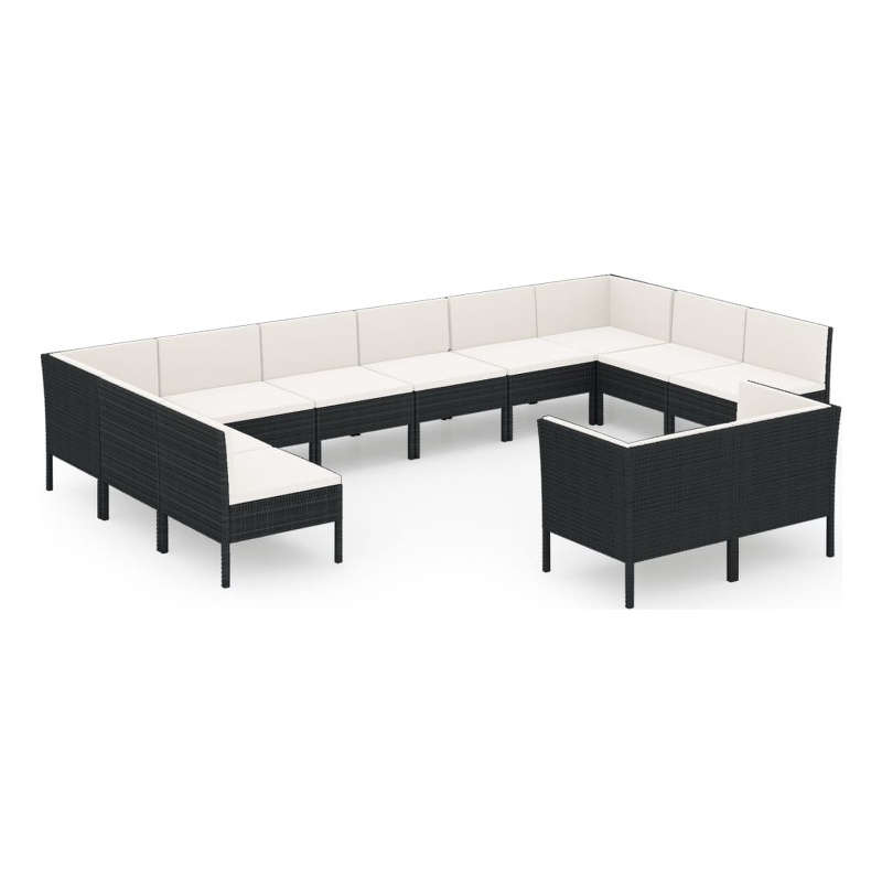 vidaXL 12 Piece Poly Rattan Garden Lounge Set in Black/White/Cream
