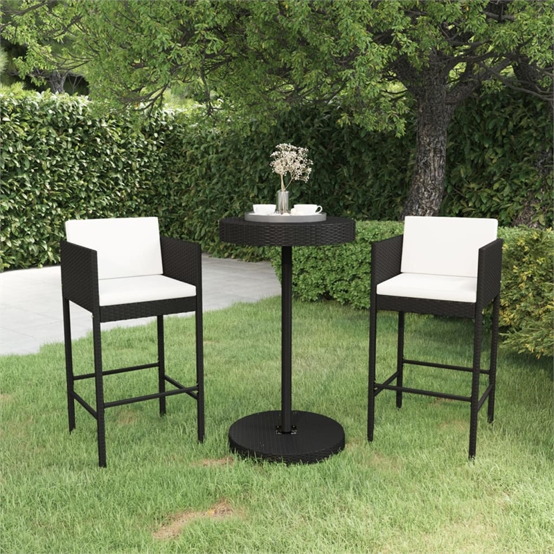 vidaXL 3 Piece Poly Rattan Medium Bar Set in Black