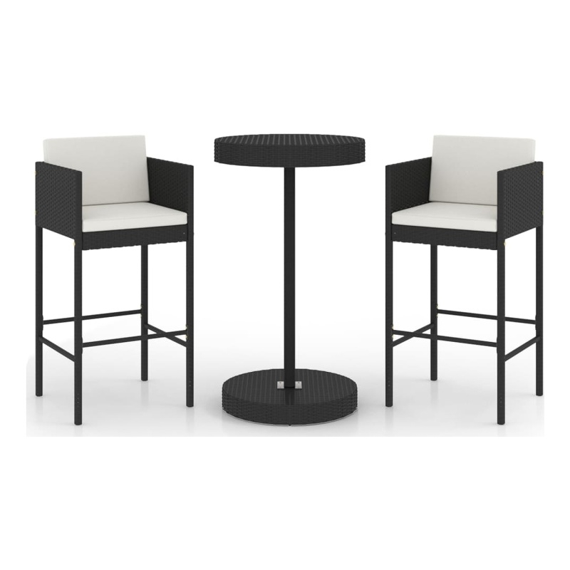 vidaXL 3 Piece Poly Rattan Medium Bar Set in Black