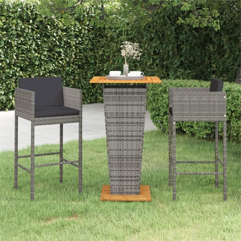 vidaXL Solid Acacia Wood Medium Bar Set in Gray