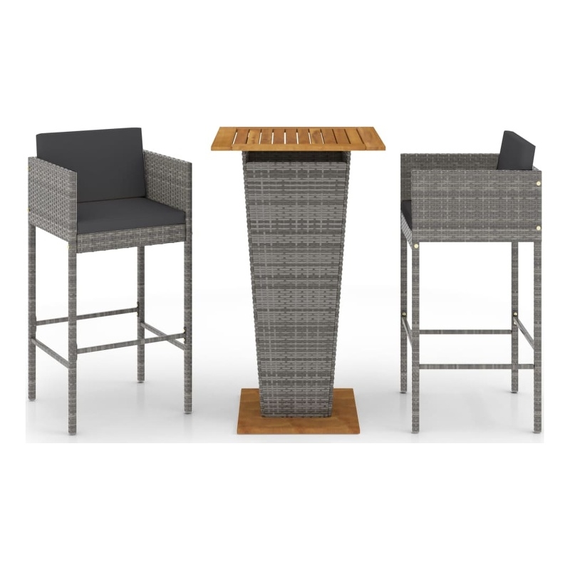 vidaXL Solid Acacia Wood Medium Bar Set in Gray