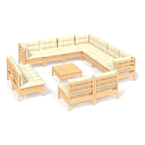 vidaXL 12 Piece Wood Garden Lounge Set in Cream/Natural