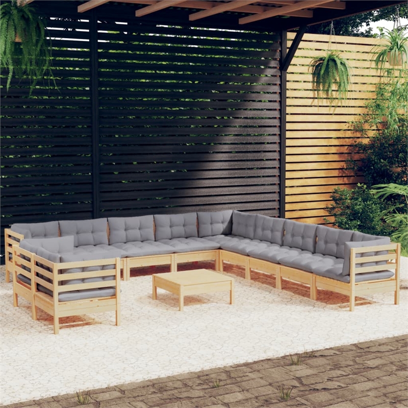 vidaXL 12 Piece Wood Garden Lounge Set in Gray
