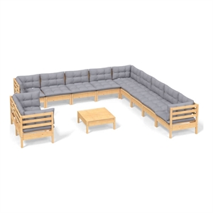 vidaXL 12 Piece Wood Garden Lounge Set in Gray