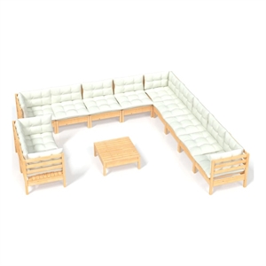 vidaXL 12 Piece Wood Large Garden Lounge Set in Cream/Natural