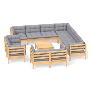 vidaXL 12 Piece Wood Large Garden Lounge Set in Gray/Natural