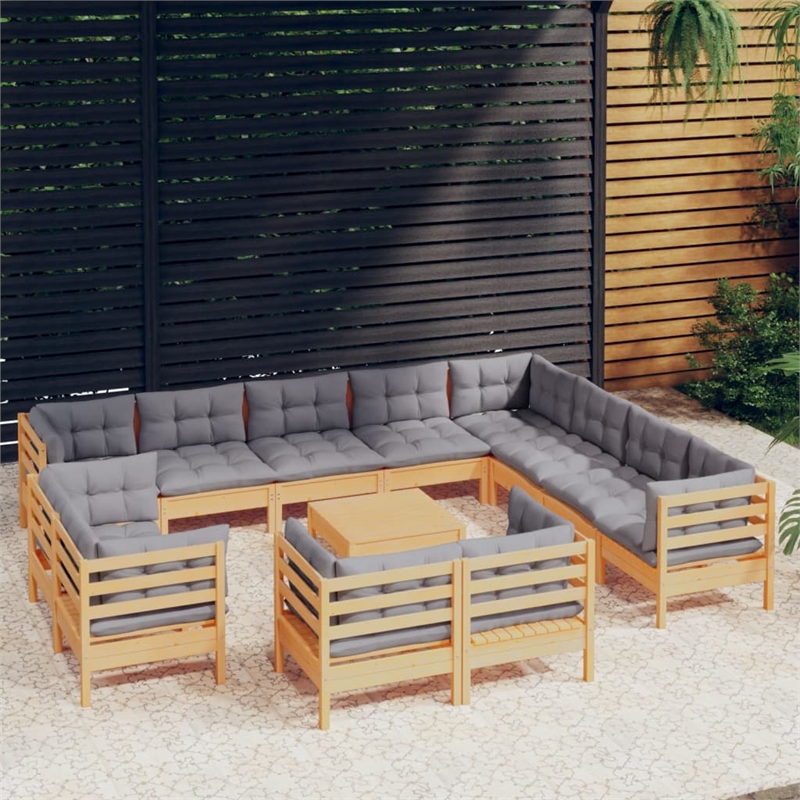 vidaXL 13 Piece Wood Garden Lounge Set in Gray