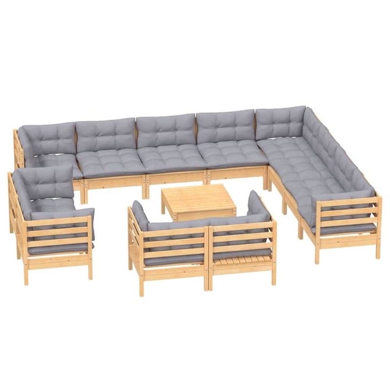 vidaXL 13 Piece Wood Garden Lounge Set in Gray