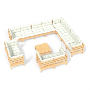 vidaXL 13 Piece Wood Garden Lounge Set in Cream/Natural