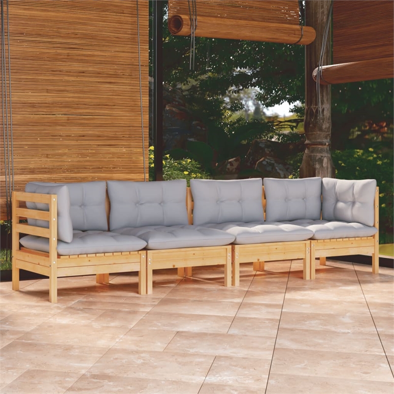 vidaXL 4 Piece Wood Garden Lounge Set in Gray
