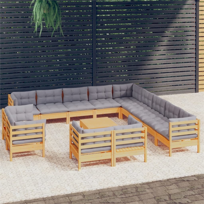 vidaXL 14 Piece Wood Garden Lounge Set in Gray
