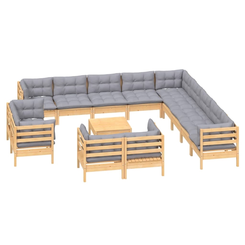 vidaXL 14 Piece Wood Garden Lounge Set in Gray