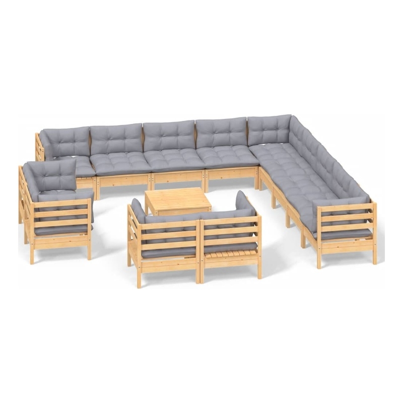 vidaXL 14 Piece Wood Garden Lounge Set in Gray