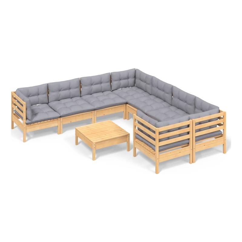 vidaXL 9 Piece Wood Garden Lounge Set in Gray
